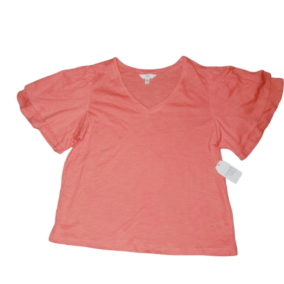 Time and Tru NWT Women's Relaxed Fit V-Neck Flutter Sleeve Top 775 - Picture 2 of 5